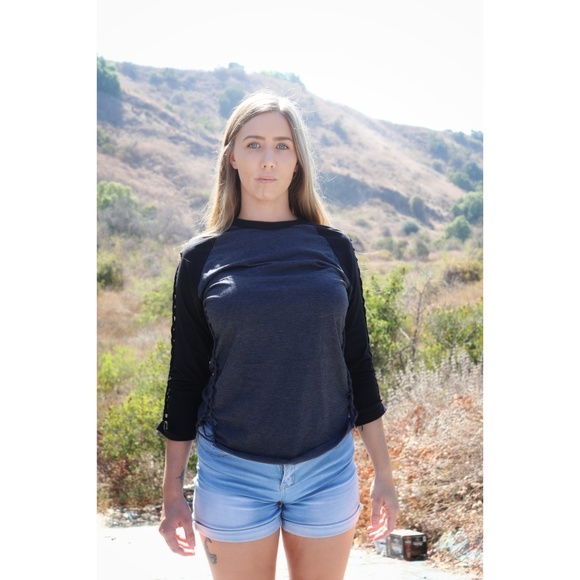 Harley's Chop shop Tops - Batter Up Heather Black/Black Baseball Tee